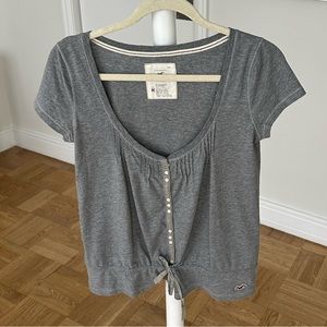 Hollister Women's Gray Button Up Short Sleeve Top